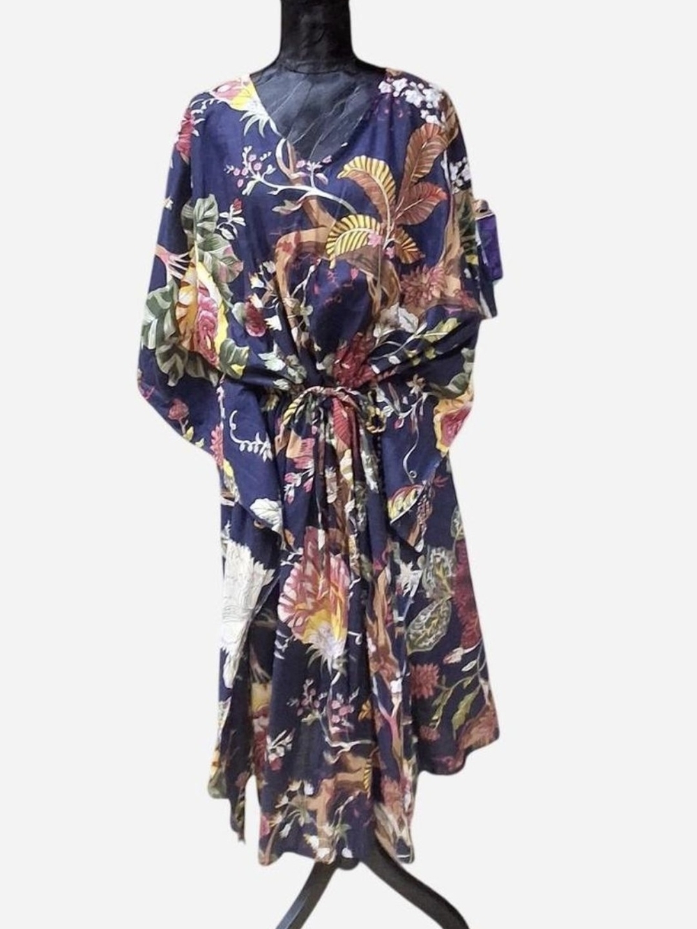 NWOT Boho Rajasthani Indian Cotton Floral Maxi Kaftan Dress One Size